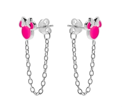 Minnie Mouse øreringe med kæde, med pink emalje